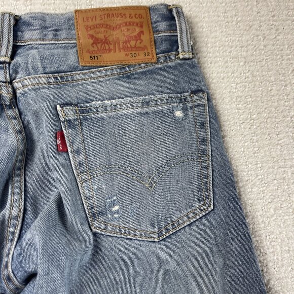 Y2K Grunge Distressed Levi's Size 30 x 32 511 Blue Jeans Faded Punk - Picture 11 of 15